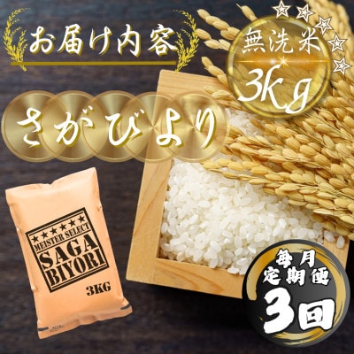 【毎月定期便】【無洗米】さがびより3kg(多久市)全3回