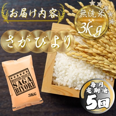 【毎月定期便】【無洗米】さがびより3kg(多久市)全5回