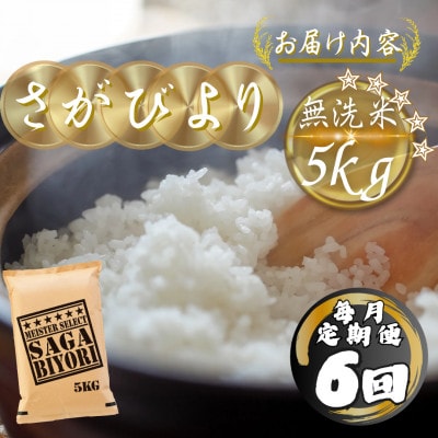 【毎月定期便】【無洗米】さがびより5kg(多久市)全6回