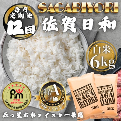 【毎月定期便】さがびより白米6kg(3kg×2袋)(多久市)全12回