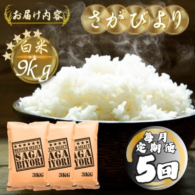 【毎月定期便】さがびより白米9kg(3kg×3袋)(多久市)全5回
