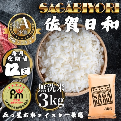 【毎月定期便】【無洗米】さがびより3kg(多久市)全12回