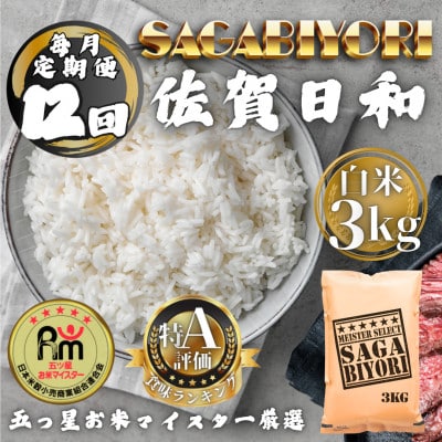 【毎月定期便】さがびより白米3kg(多久市)全12回