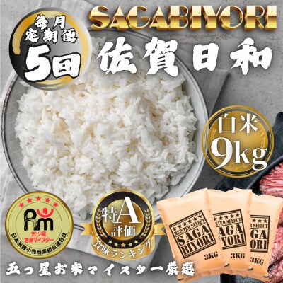 【毎月定期便】さがびより白米9kg(3kg×3袋)(多久市)全5回