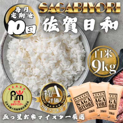 【毎月定期便】さがびより白米9kg(3kg×3袋)(多久市)全10回