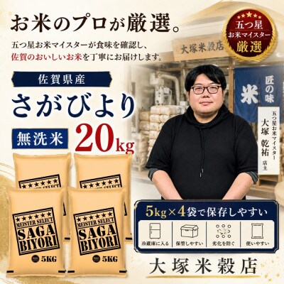 【毎月定期便】【無洗米】さがびより20kg(5kg×4袋)(多久市)全5回
