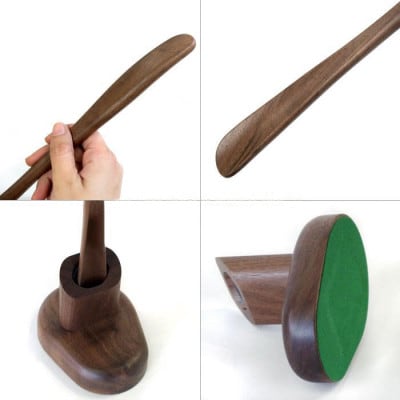 ササキ工芸の木のロング靴べら くつべら台座付 ウォルナット【旭川クラフト(木製品)】_00221