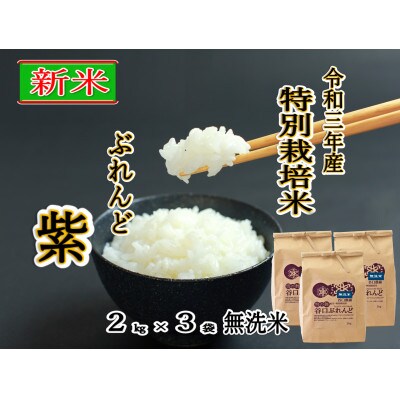 令和3年産 谷口ぶれんど紫 無洗米2kg×3袋 農薬使用割合北海道標準の15%以下の特別栽培米