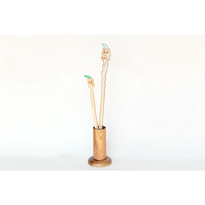 木彫りふくろうロング&ショートくつべらスタンドセット_01407