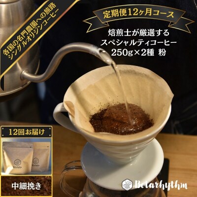 【定期便】【粉】スペシャルティコーヒー豆 焙煎士セレクト250g×2種12回　mi0043-0008