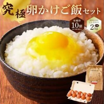 卵かけご飯セット(有精卵10個(割れ保証1個含む)とこしひかり白米2kg)mi0036-0005