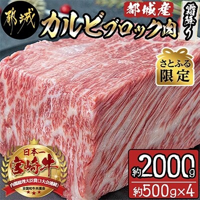 【さとふる限定】都城産宮崎牛カルビブロック肉(霜降り)約2,000g
