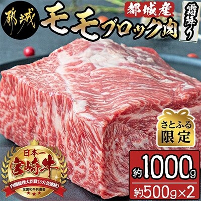 【さとふる限定】都城産宮崎牛モモブロック肉(霜降り)約1,000g
