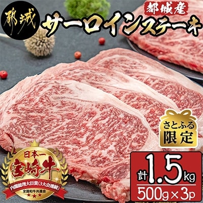 【さとふる限定】都城産　宮崎牛サーロインステーキ合計1.5kg
