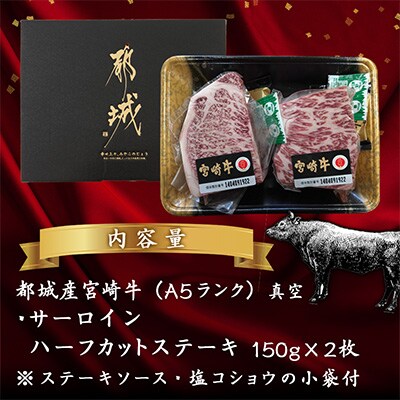 【さとふる限定】 宮崎牛【A5】サーロインハーフカットステーキ (150g×2枚)