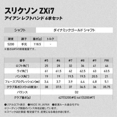ZXi7アイアン  ダイナミックゴールド 6本セット(#5～9、PW/S200)2026モデル左利き