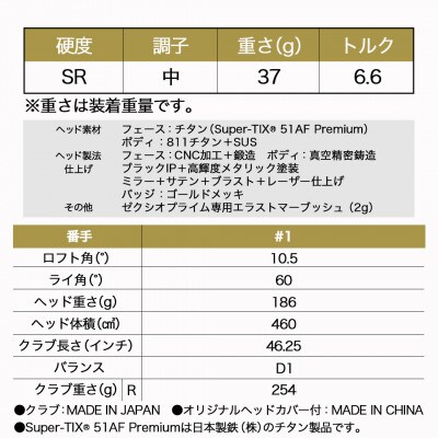 ゼクシオプライム ドライバー【SR/10.5/#1】≪2023年モデル≫ZS-C701-SR_105