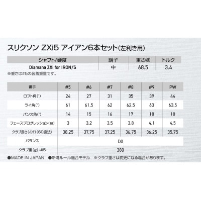 スリクソン ZXi5 アイアン6本セット カーボンシャフト 【Diamana/S/LH】左利き用