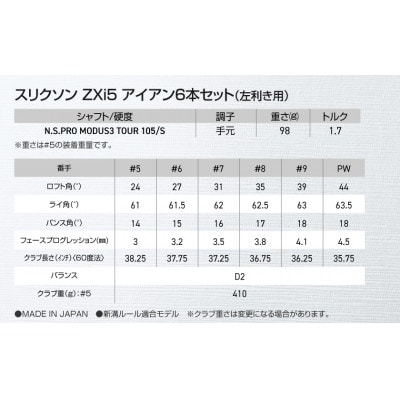 スリクソン ZXi5 アイアン6本セット スチールシャフト 【MODUS3 105/S/LH】