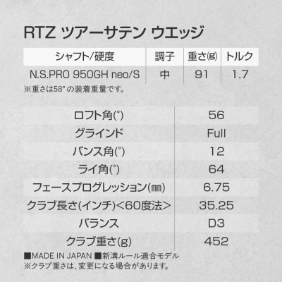RTZ ツアーサテン ウエッジ【950GH/neo/56度/Full/S】《2025年モデル》