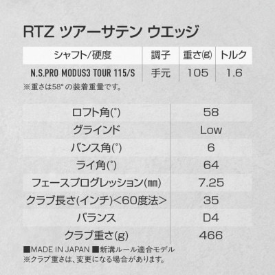 RTZ ツアーサテン ウエッジ【MODUS3/115/58度/Low/S】《2025年モデル》