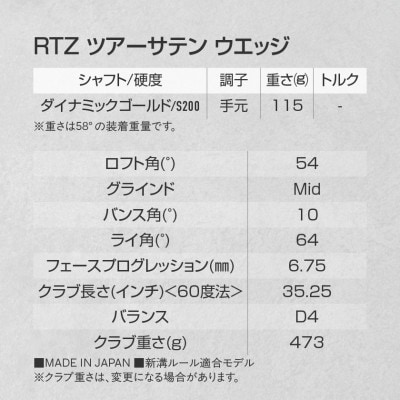 RTZ ツアーサテン ウエッジ【DG/54度/Mid/S200】《2025年モデル》