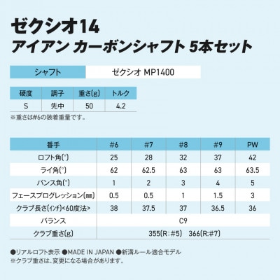 ゼクシオ 14 アイアン カーボンシャフト 5本セット【S】