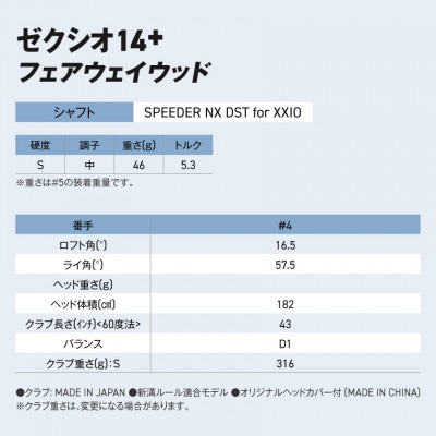 ゼクシオ 14+ フェアウェイウッド【4/S】