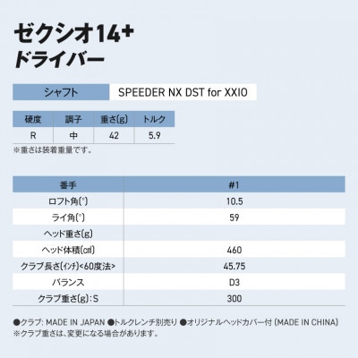 ゼクシオ 14+ ドライバー【10.5/R】