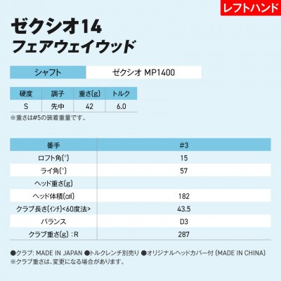ゼクシオ 14 フェアウェイウッド レフトハンドモデル【3/S】ゴルフボールセット【複数個口で配送】