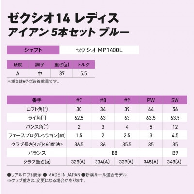 ゼクシオ 14 レディス アイアン ブルー 5本セット【A】ゴルフボールセット【複数個口で配送】