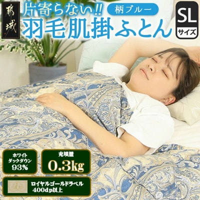 洗える片寄らない羽毛肌掛布団ホワイトダックダウン93%シングル0.3kg柄ブルー ry0203sGB