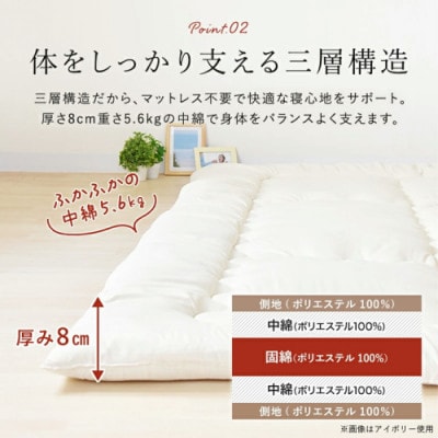 家族広々スーパーワイド敷布団 カバー付 (250×200cm) アイボリー ry0018swIV