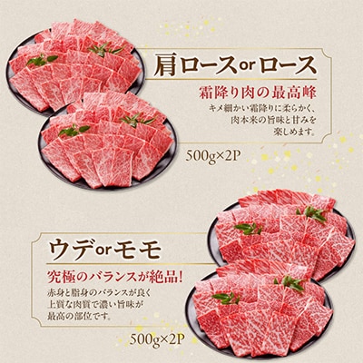 宮崎牛【赤身&霜降り】焼肉用2種セット【2kg】(都城市)