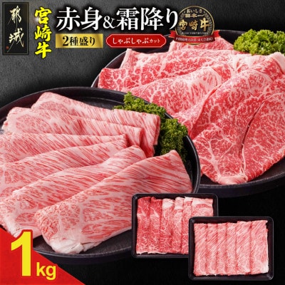 宮崎牛【赤身&霜降り】しゃぶしゃぶ2種セット【1kg】(都城市)
