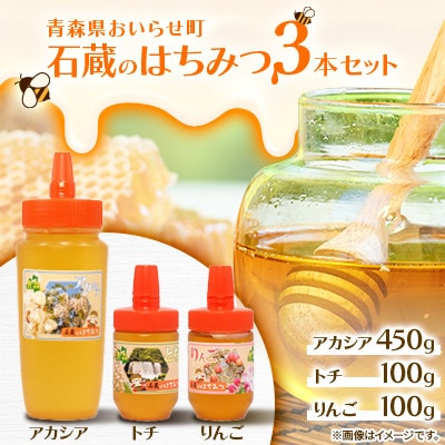 石蔵のはちみつ3本セット(アカシアはちみつ450g、トチはちみつ100g、りんごはちみつ100g)