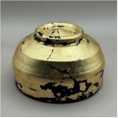 抹茶碗 漆黒 金箔貼り (マット仕上げ)