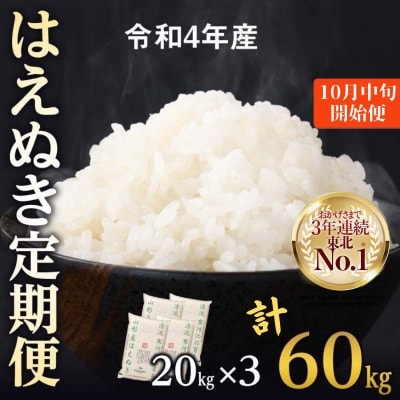 【2022年10月中旬開始コース】はえぬき定期便 計60kg(20kg×3回)048-C01-10中