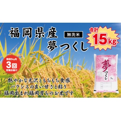 【毎月定期便】《無洗米》【食味鑑定士厳選】福岡 夢つくし5kg(5kg×1袋)(直方市)全3回
