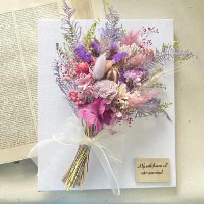 福岡の新鮮な花で束ねたキャンパスブーケ(color:パープル)