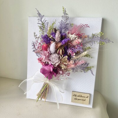 福岡の新鮮な花で束ねたキャンパスブーケ(color:パープル)