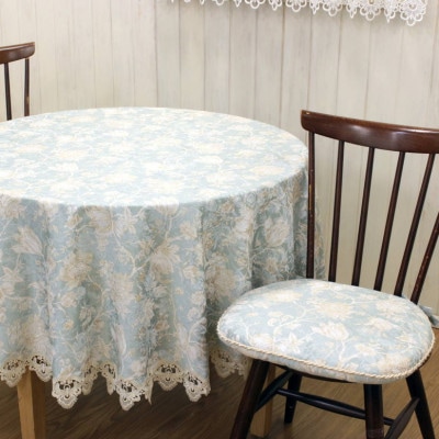 華やぐジャカード織ターコイズ撥水加工紐付ダイニングシートクッション馬蹄型　43x45cm