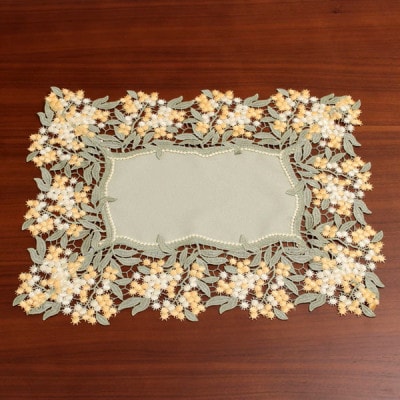 上品なミモザケミカルレース撥水加工テーブルセンター37x47cm