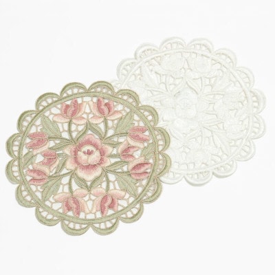 立体感のある全面刺繍カットワークドイリー(花瓶敷き) アルテローザ　直径20cm   カラー