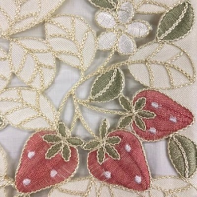 いちごのコード刺繍　フラットタイプのマルチ収納ケース　12x20cm