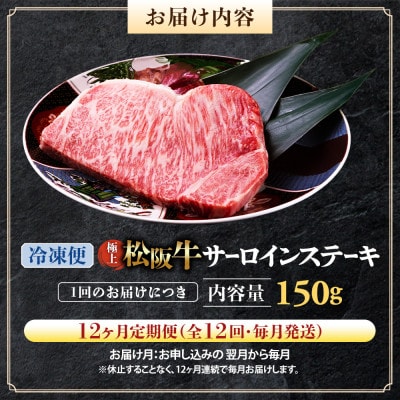 【毎月定期便】最高部位のサーロインステーキ (150g×1枚)全12回