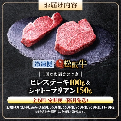 【2ヵ月毎定期便】極上松阪牛ヒレ(100g×1枚)シャトーブリアン(150g×1枚)全6回