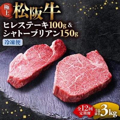【毎月定期便】極上松阪牛ヒレ(100g×1枚)シャトーブリアン(150g×1枚)全12回