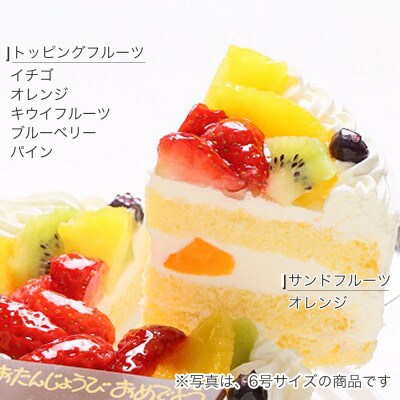 【5号】卵不使用フルーツ生クリームケーキ　甘さ控えめ生クリーム!固定チョコプレート付き