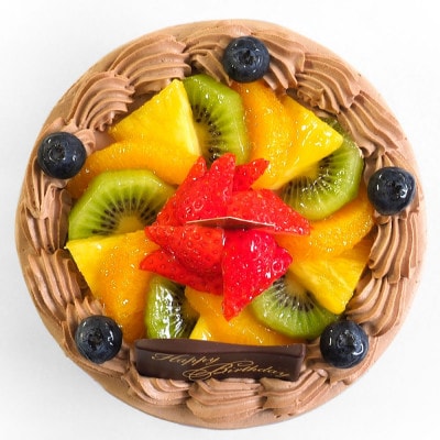 【5号】卵不使用　フルーツ生チョコクリームケーキ　ベルギー産チョコ使用!固定チョコプレート付き